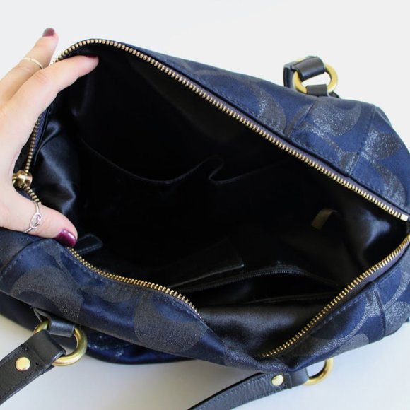 Vintage Y2K Coach Black/Navy Metallic Large Front Flap Carryall Satchel Purse - Picture 6 of 15